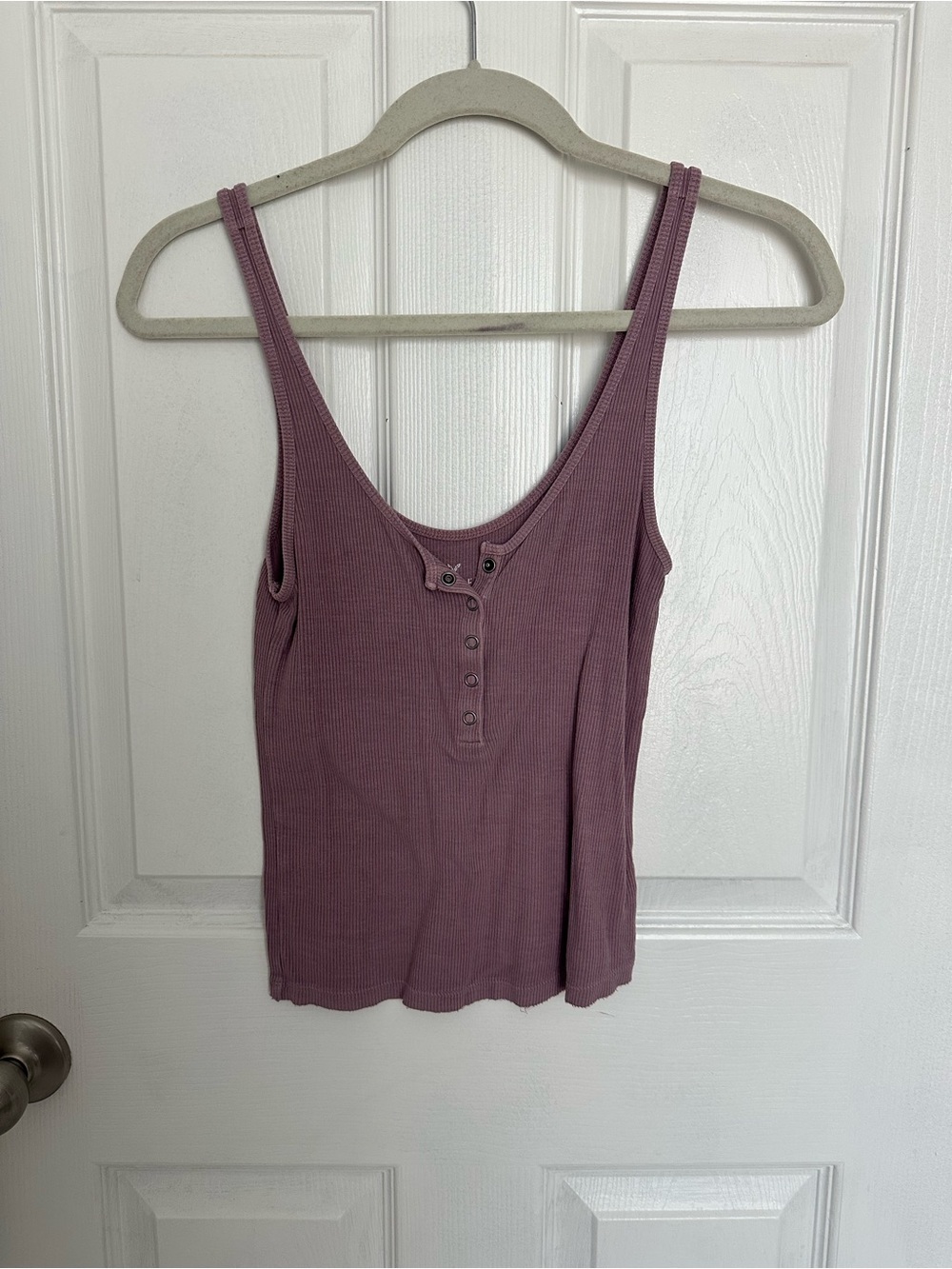 Ribbed Henley Tank Top - Mauve Pink